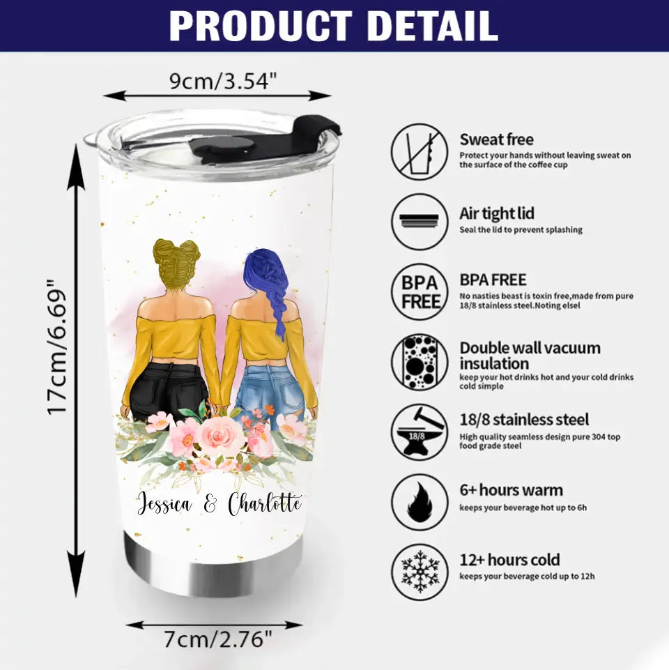 Personalized Besties Tumbler - Gift Idea For Friends/Sisters/Besties - True Friends Are Never Apart May Be In Distance But Never In Heart