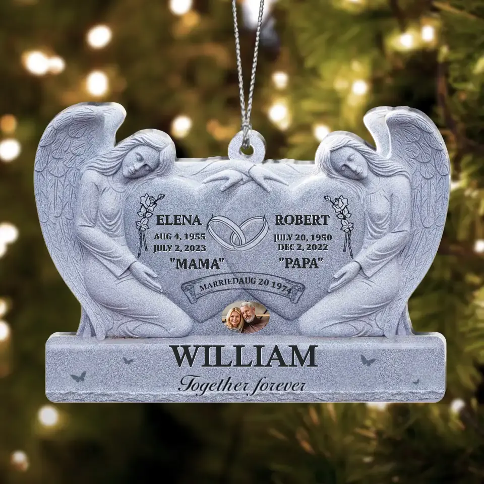 Custom Personalized Memorial Couple Acrylic Ornament - Memorial Gift Idea For Parents Loss - Upload Photo - Together Forever