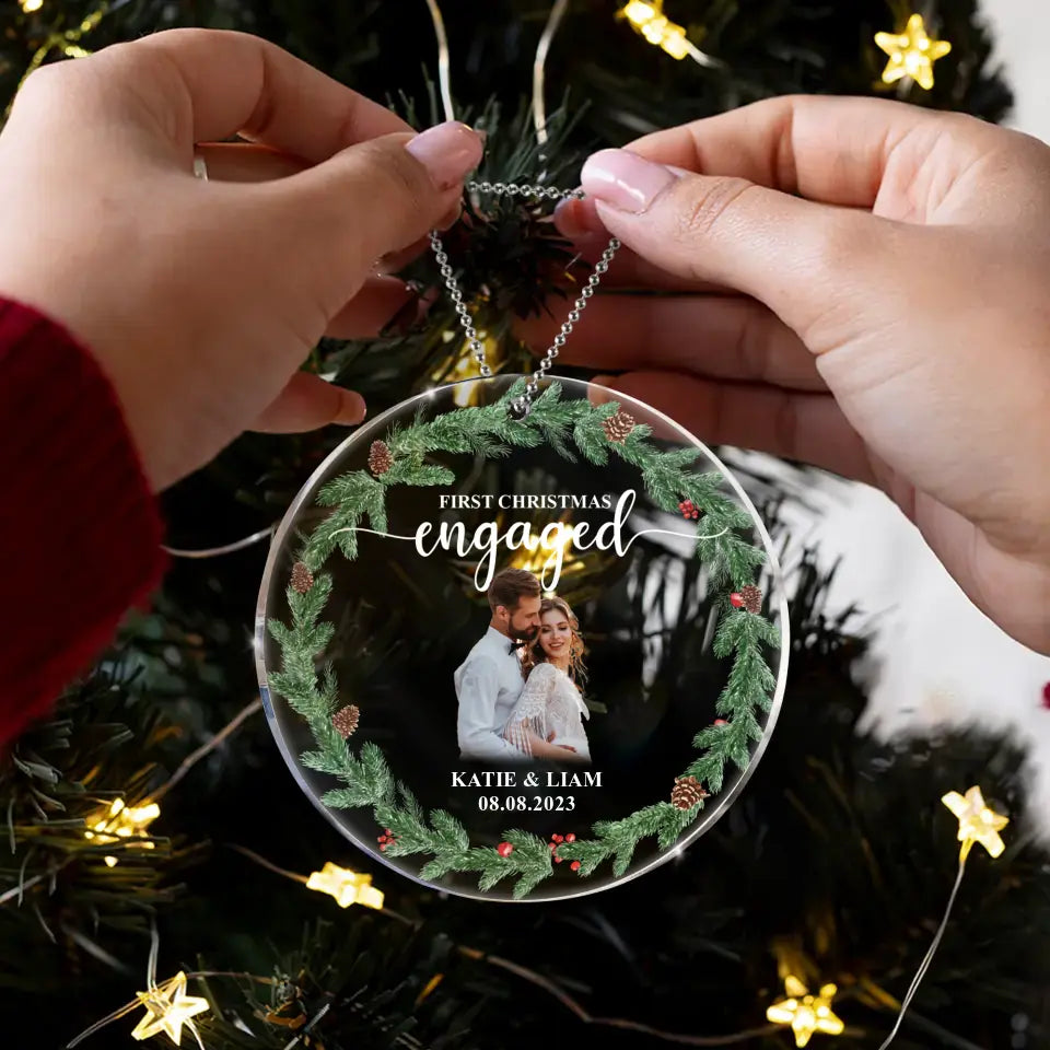 Personalized Couple Circle Acrylic Ornament - Upload Photo - Christmas Gift Idea For Couple - First Christmas Engaged