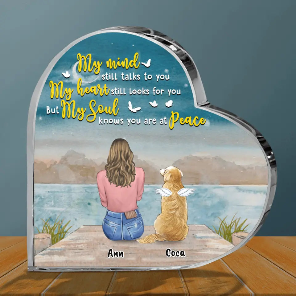 Personalized Memorial Pet Crystal Heart - Memorial Gift Idea For Dog Lover/Cat Lover with up to 3 Pets - My Mind Still Talks To You