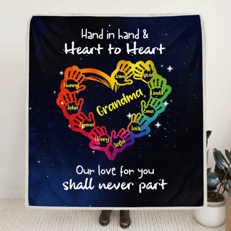 Personalized Grandma Blanket - Up to 10 Kids - Grandma Whenever You Touch This Heart