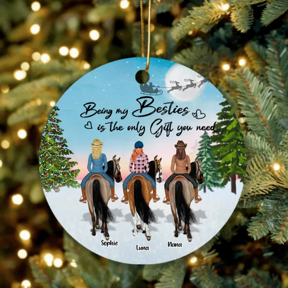 Personalized Besties Riding Horse Ornament - Up to 3 Besties - Best Gift For Friends - Thank God For Horses And Friends