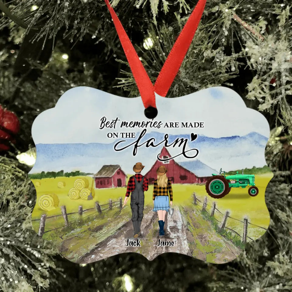Personalized Farming Family Ornament - Couple/Parents With Up to 2 Kids And 4 Dogs - Gift For Farming Lover - Best Memories Are Made On The Farm