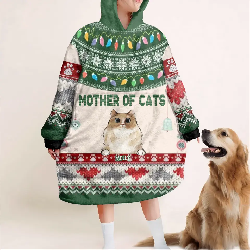 Personalized Cat Mom Blanket Hoodie - Up to 4 Cats - Christmas Gift Idea For Cat Lover - Mother Of Cats
