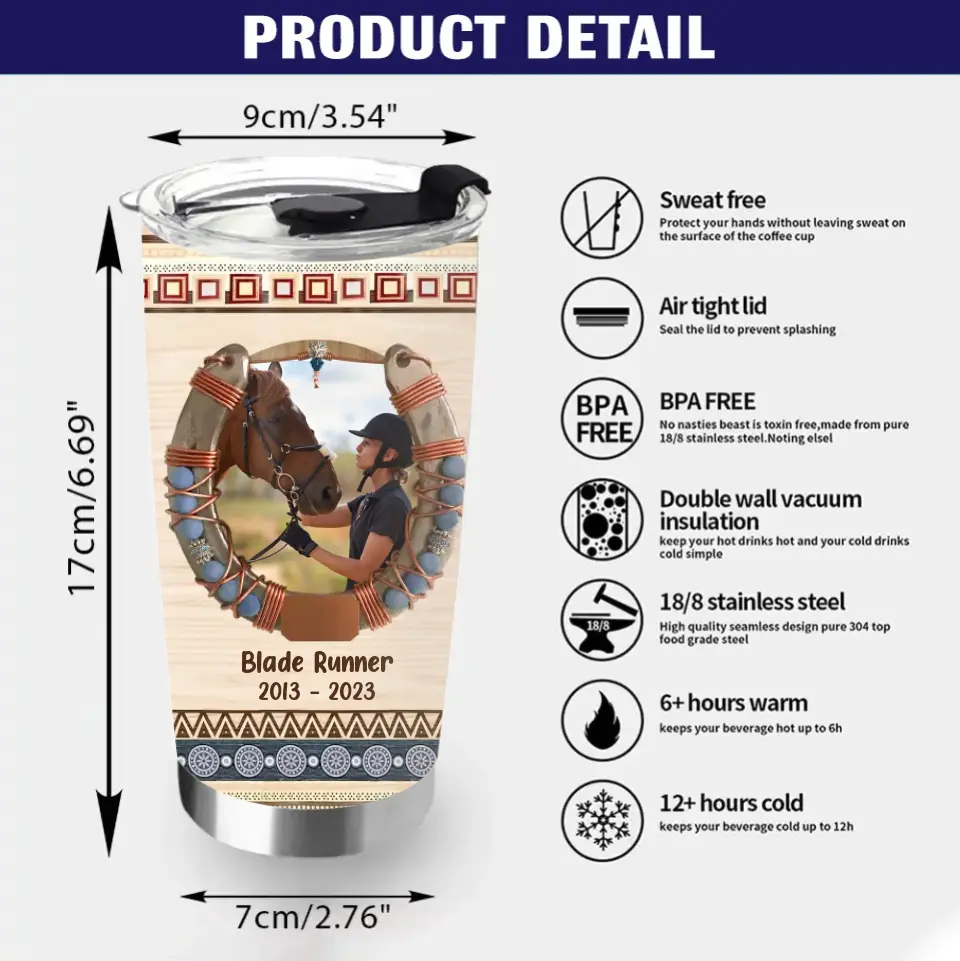 Personalized Memorial Horse Tumbler - Gift Idea For Horse Lovers/Owners - Upload Photo - If I Could Have One More Wish