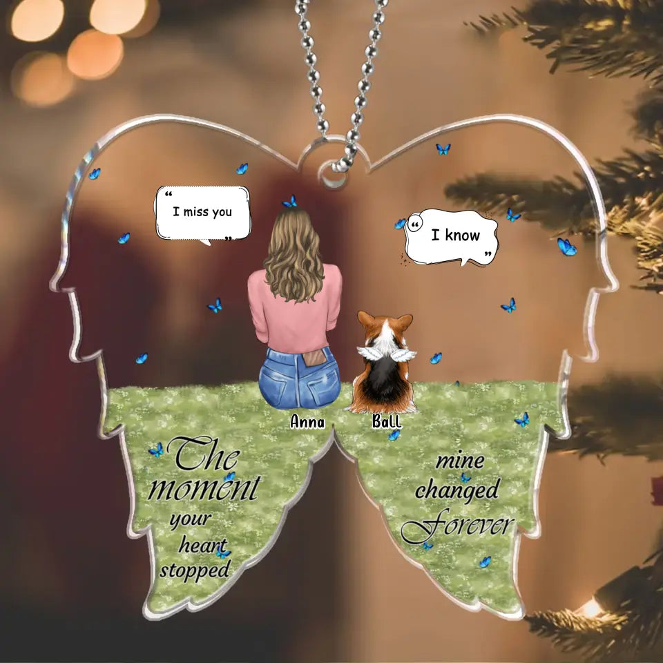 Personalized Memorial Pet Acrylic Ornament - Adult/Couple With Up to 2 Kids And 4 Pets - Memorial/Christmas Gift Idea for Dog/Cat Owners - The Moment Your Heart Stopped Mine Changed Forever