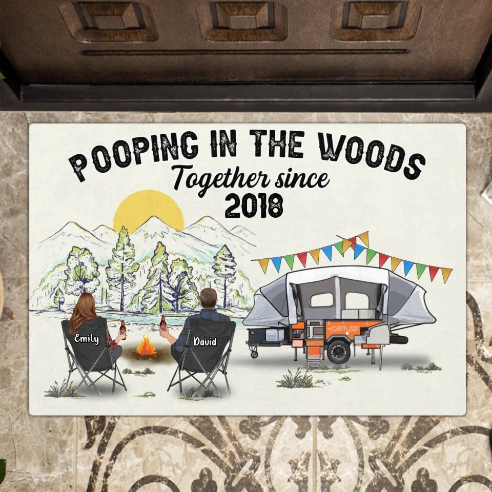 Personalized Camping Doormat - Gift Idea For Camping Lover/Couple/Family/Friends - Pooping In The Wood Together Since