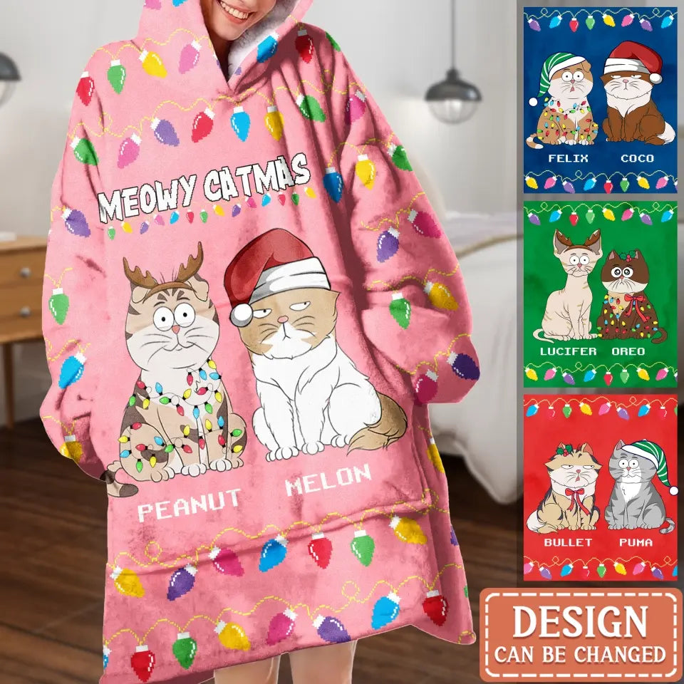 Personalized Cat Mom Multicolor Blanket Hoodie - Up to 4 Cats - Christmas Gift Idea For Cat Lover - Meowy Catmas
