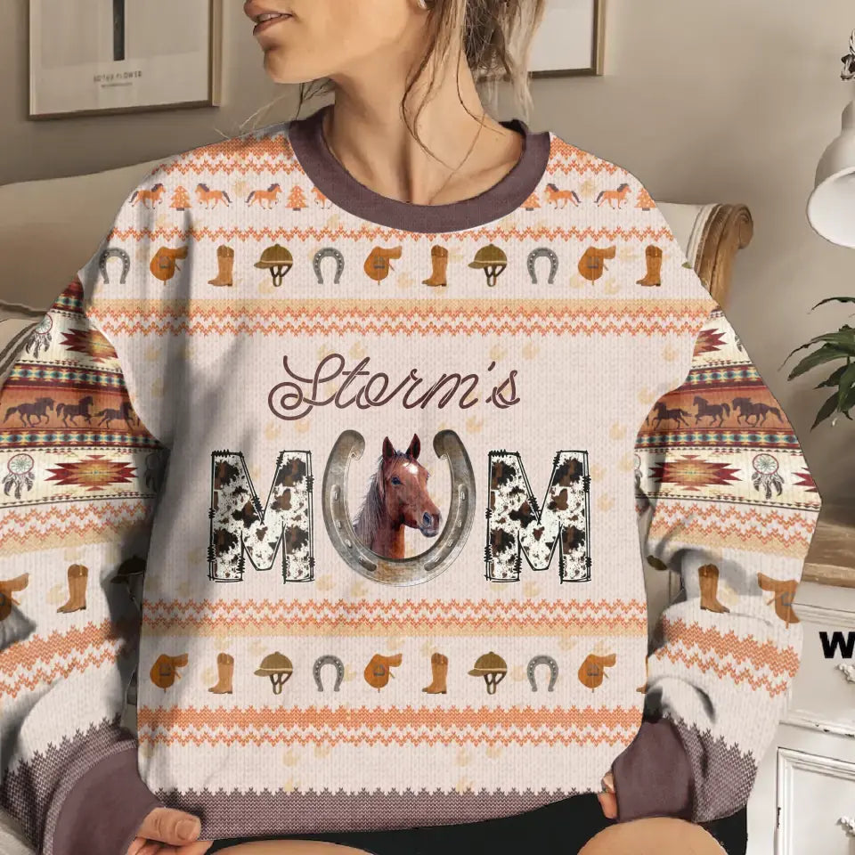 Personalized Horse Mom Dad AOP Sweater - Upload Photo - Gift Idea For Horse Lover