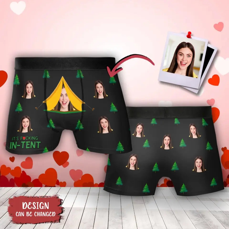 Personalized Funny Camper Couple Men's Boxer Briefs - Upload Photo - Funny/Valentines Gift Idea For Men, Boyfriend, Husband - It's Fucking In-tent