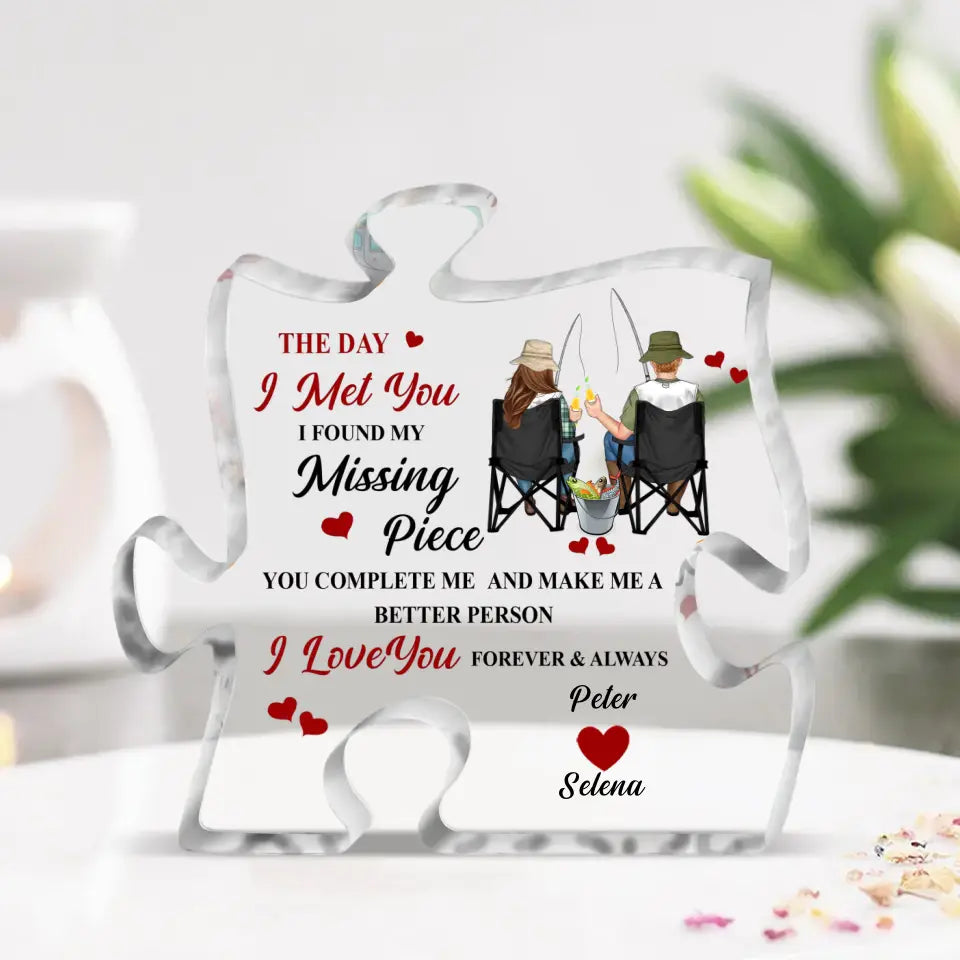 Personalized Fishing Couple Acrylic Plaque - Gift For Couple/Him/Her - The Day I Met You