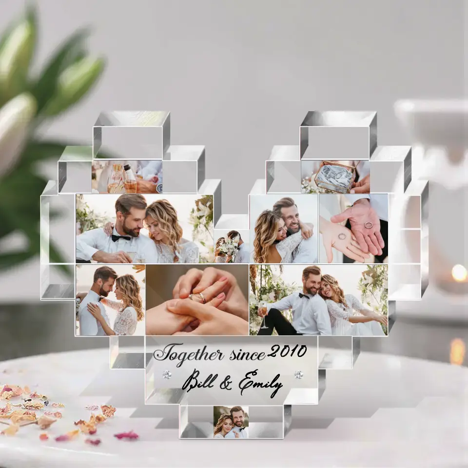 Personalized Couple Heart Puzzle Acrylic Plaque - Gift For Valentine/Wedding/Anniversary - Upload Photo - Forever & Always