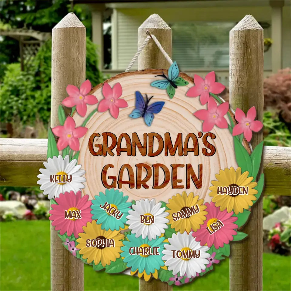 Personalized Flower Wooden Sign - Up to 10 Names - Gift Idea for Grandma