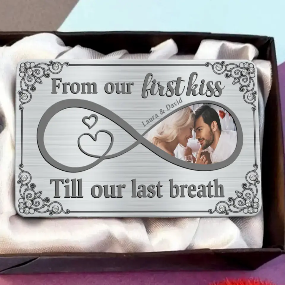 Personalized Couple Aluminum Wallet Card - Upload Photo - Gift Idea For Couple/Him/Her - From Our First Kiss Till Our Last Breath