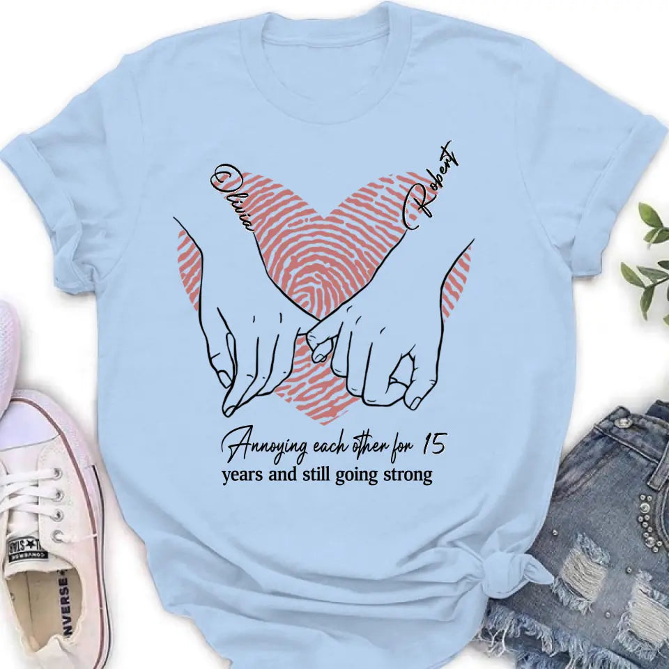 Personalized Couple Shirt/Hoodie - Gift Idea For Couple/Valentine's Day - Annoying Each Other For 15 Years And Still Going Strong