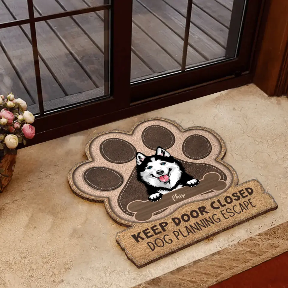 Personalized Dog Doormat - Up to 3 Dogs - Gift Idea For Dog Lover - Keep Door Closed Dogs Planning Escape