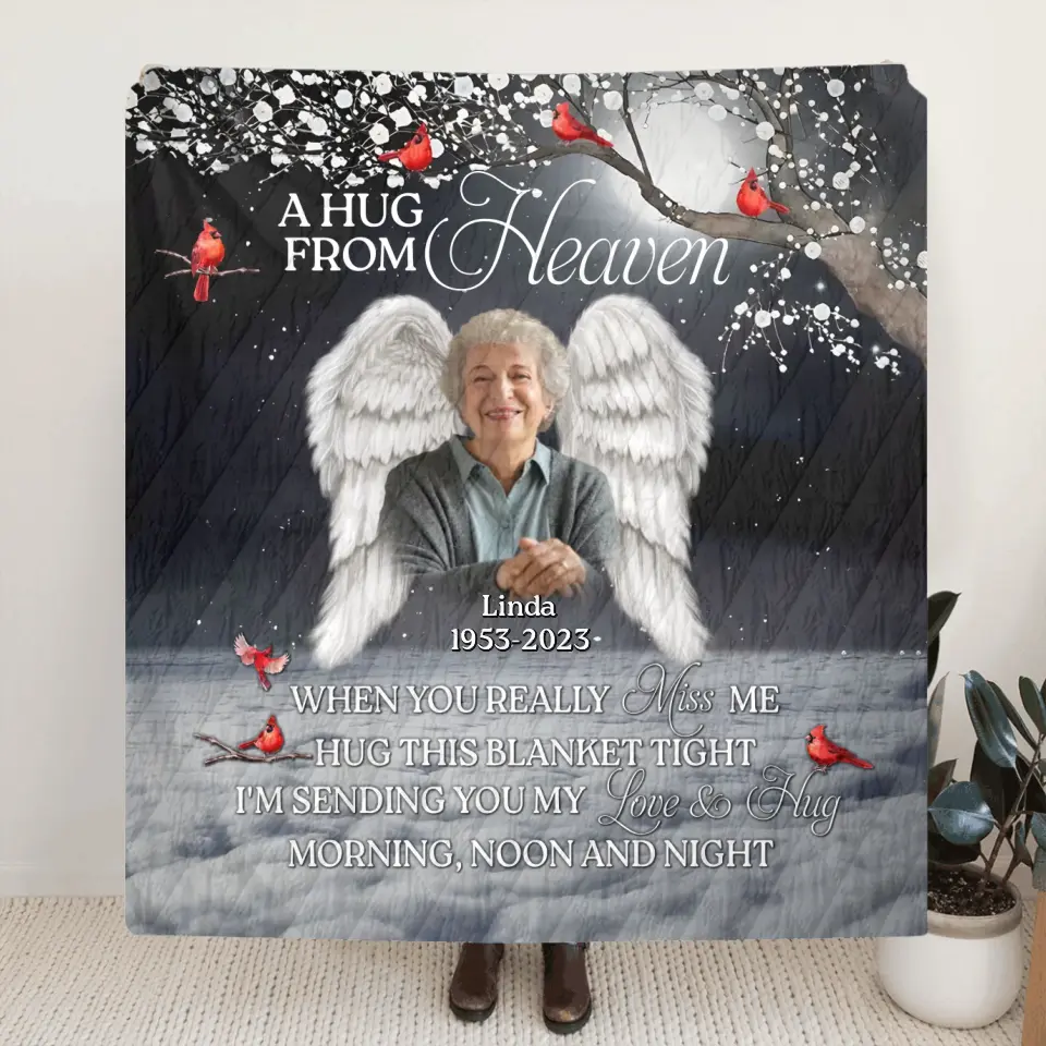 Personalized Memorial Quilt/Fleece Throw Blanket - Upload Photo - Memorial Gift Idea For Family Member - When You Really Miss Me Hug This Blanket Tight
