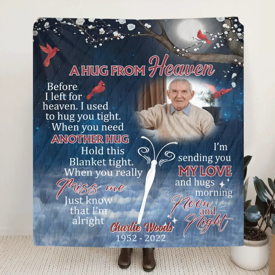 Personalized Memorial Quilt/Fleece Throw Blanket - Upload Photo - Memorial Gift Idea For Family Member - I'm Sending You My Love & Hugs