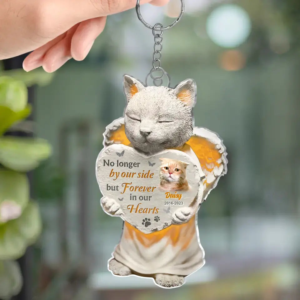 Personalized Memorial Cat Acrylic Keychain - Upload Photo - Memorial Gift Idea For Cat Lover - No Longer By Our Side But Forever In Our Hearts