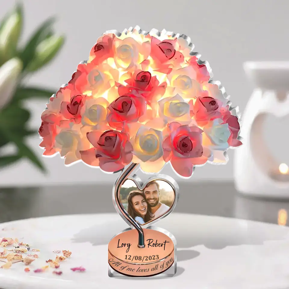 Personalized Couple Rose Flower Acrylic Plaque - Gift For Valentine/Wedding/Anniversary - Upload Photo - All Of Me Loves All Of You