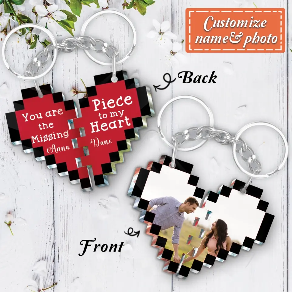 Personalized Couple Heart Acrylic Keychain - Gift Idea For Couple - Upload Photos - You Are The Missing Piece To My Heart