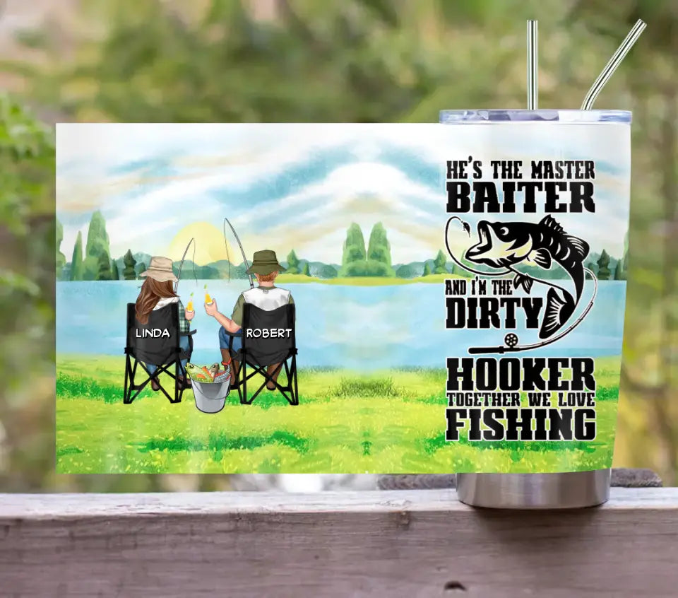 Personalized Fishing Couple Tumbler - Gift Idea for Couple - He's The Master Baiter