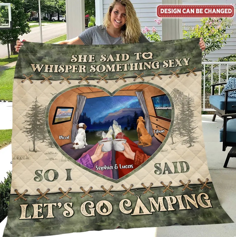 Personalized Couple Pillow Cover/Quilt/Fleece Throw Blanket - Couple With Up to 2 Pets - Gift Idea For Couple/Camping Lover - Let's Go Camping