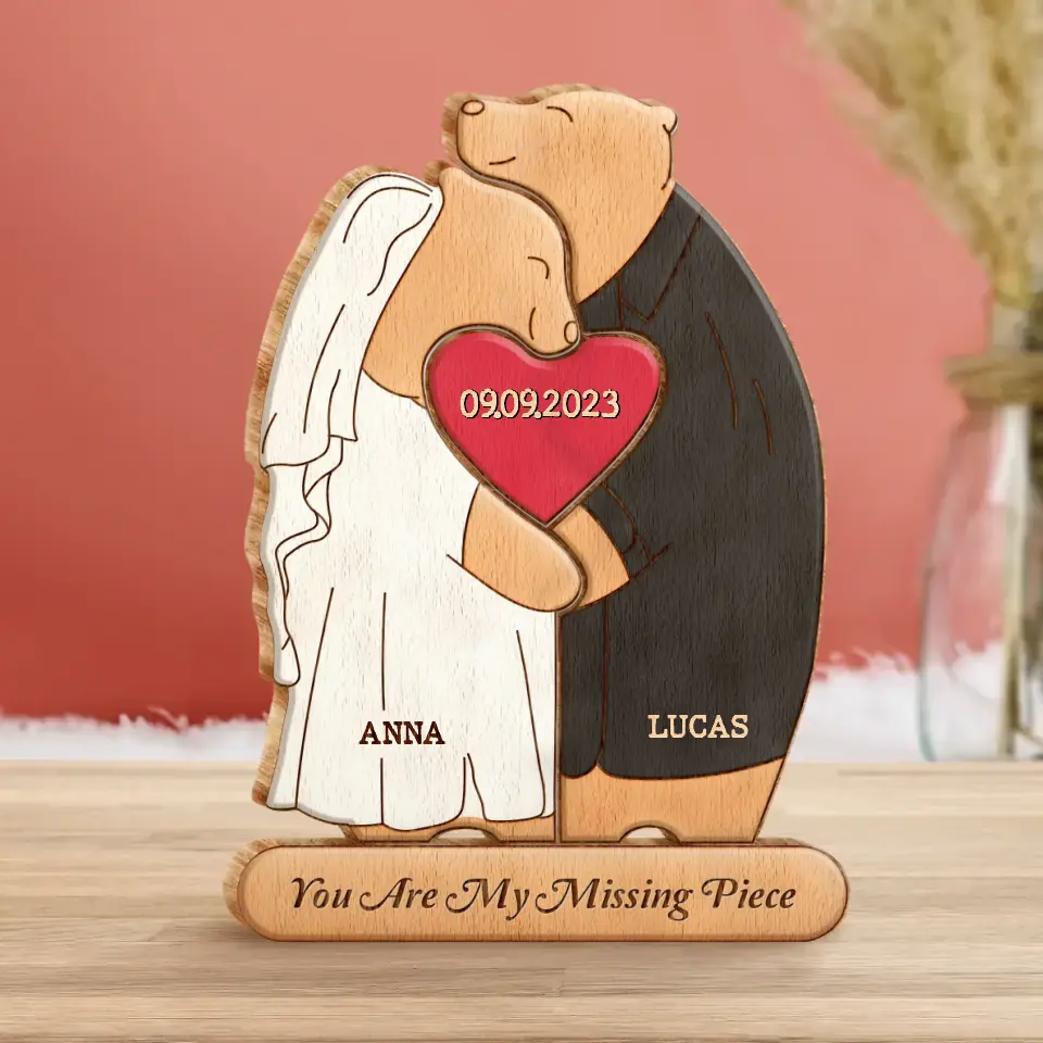 Personalized Bear Couple Wooden Puzzle - Gift Idea For Couple/Him/Her/Valentine's Day - You Are My Missing Piece