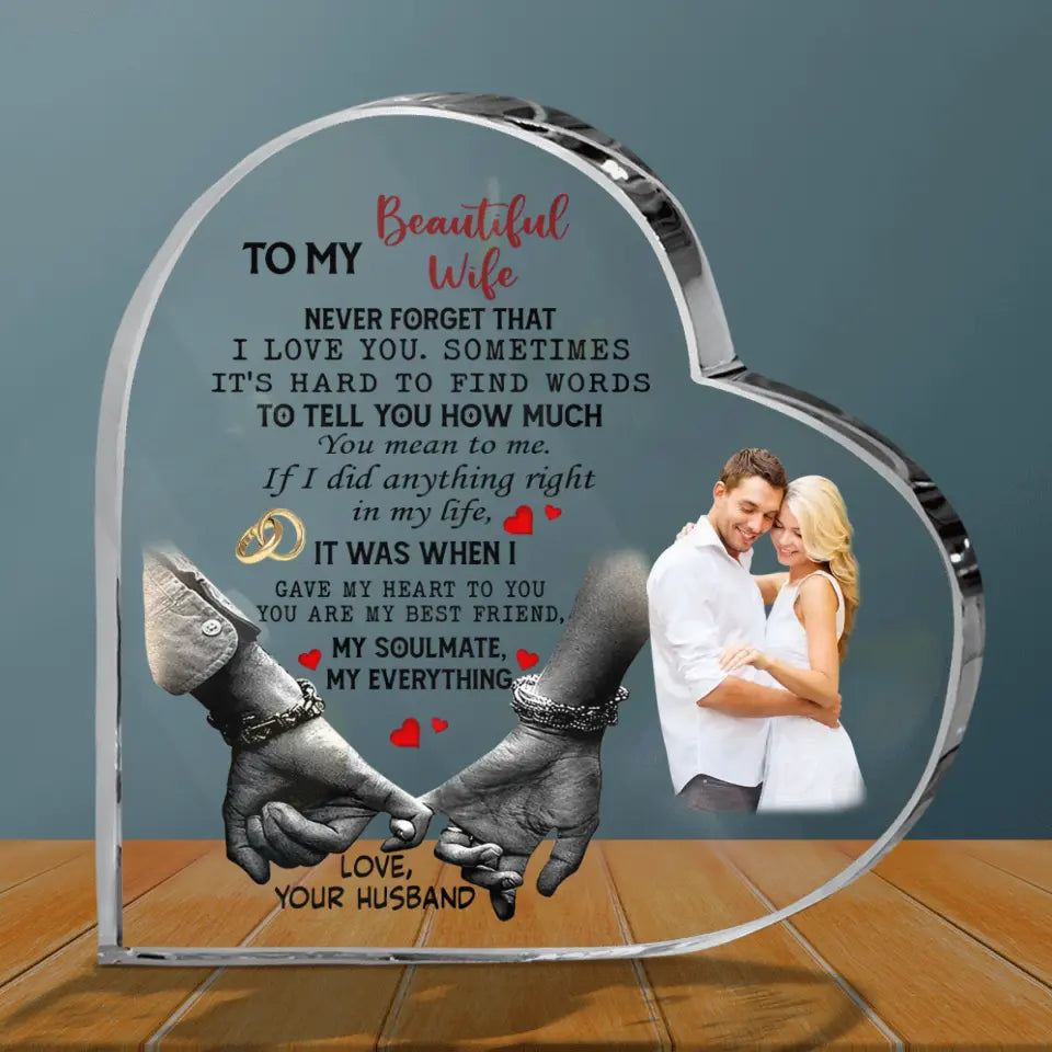 Personalized Couple Photo Crystal Heart - Gift Idea for Couple/Valentine's Day - To My Beautiful Wife