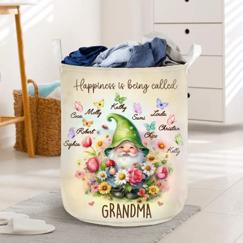 Personalized Grandma Mom Gnome Foldable Laundry Basket - Best Gift Idea For Grandma/Mother's Day - Up to 10 Kids - Happiness Is Being Called Grandma