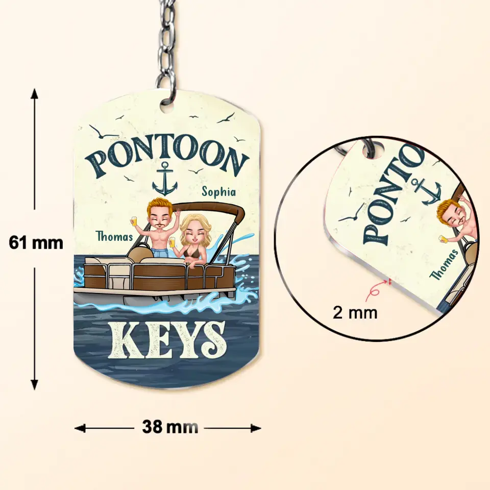 Personalized Pontoon Couple Aluminum Keychain -
Gift Idea For Couple/Him/Her/Pontoon Lovers - A Pontoon Captain And His Pontoon Queen Live Here