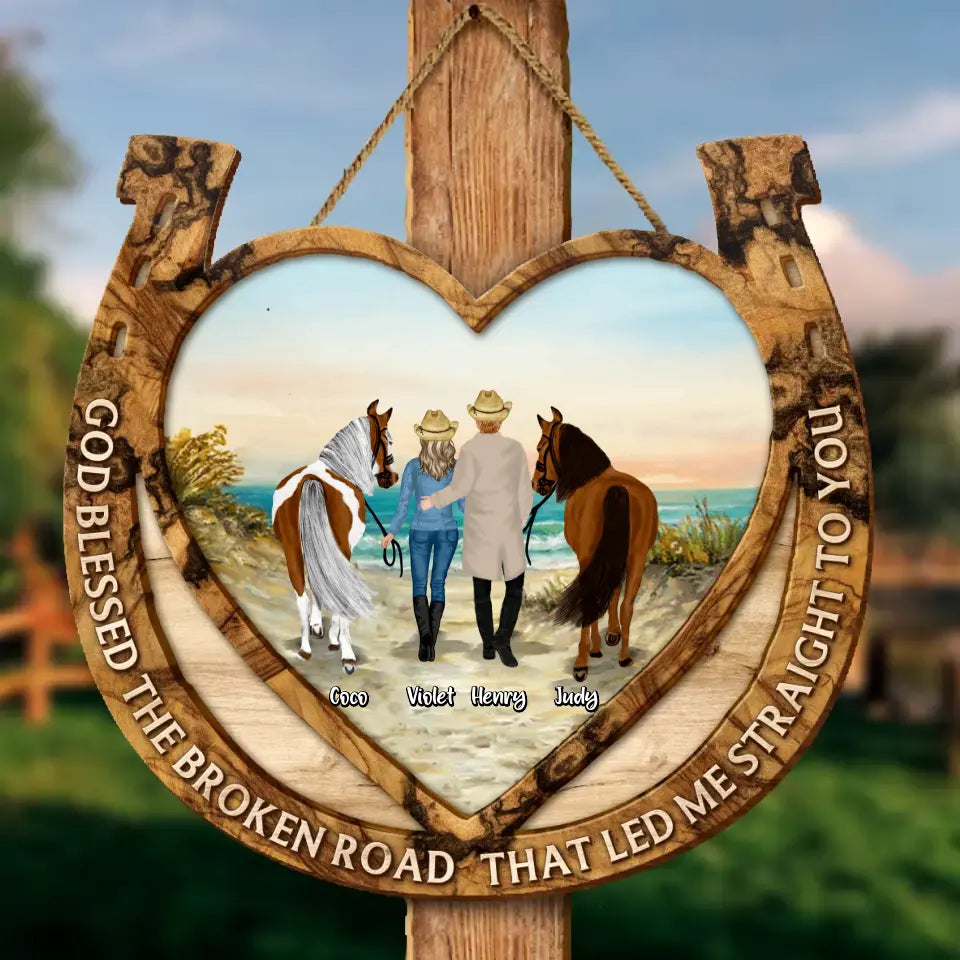 Personalized Couple Cowboy Wooden Sign - Gift Idea For Couple/Horse Lover - God Blessed The Broken Road That Led Me Straight To You