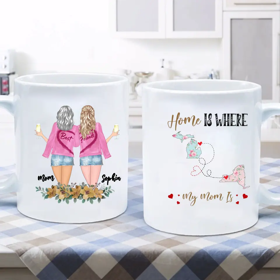 Personalized Mom & Daughter Coffee Mug - Gift Idea For Mother's Day - Home Is Where My Mom Is