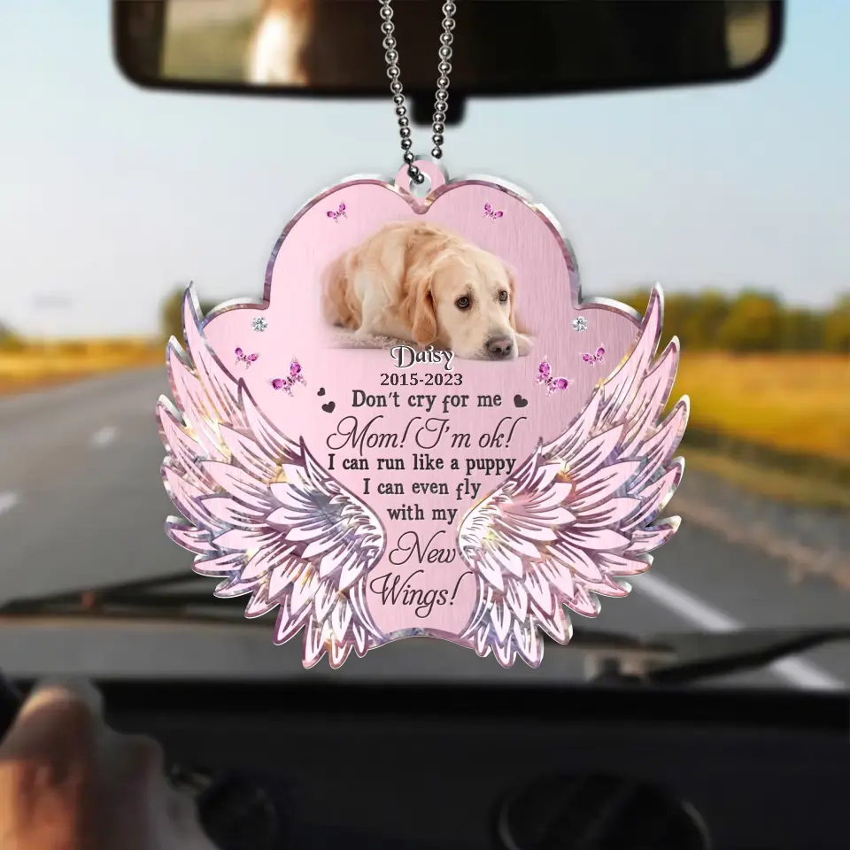 Personalized Memorial Paw Wings Dog Acrylic Ornament - Memorial Gift Idea For Pet Lover - Upload Photo - Don't Cry For Me Mom I'm Ok