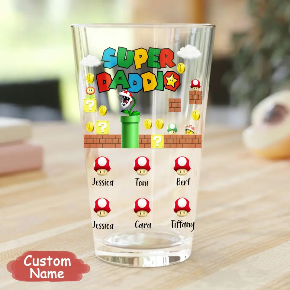 Personalized Dad Daddio Pint Glass - Gift Idea For Dad/Stepdad - Up to 7 Kids