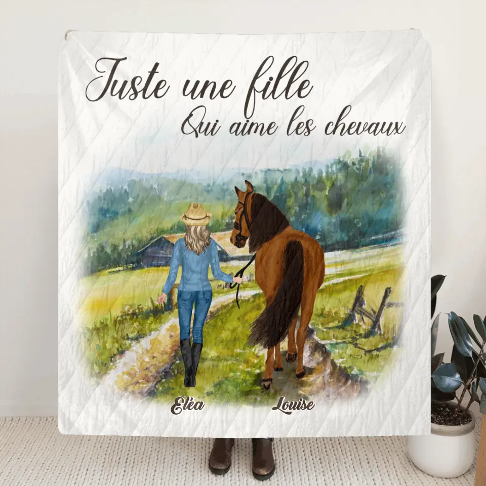 Couverture Personnalisée Pour Fille De Cheval - Idée Cadeau Pour Les Amoureux Des Chevaux - Jusqu'À 6 Chevaux - Juste Une Fille Qui Aime Les Chevaux