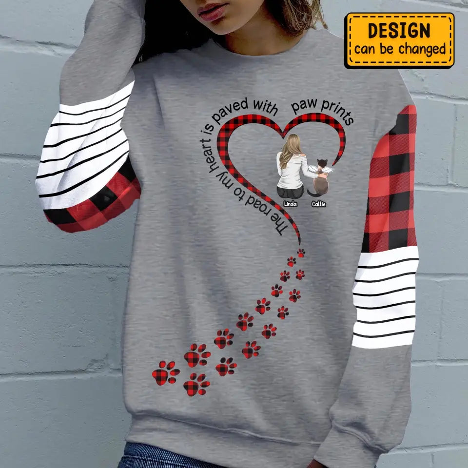 Personalized Pet AOP Sweater - Up to 3 Pets - Gift for Dog/Cat Lovers - The Road To My Heart Is Paved With Paw Prints