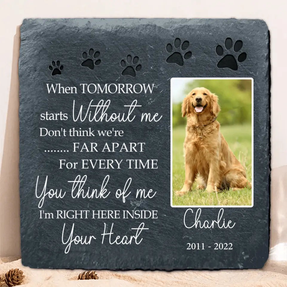 Personalized Photo Pet Loss Square Lithograph - Remembrance Stones Gift Idea For Dog/Cat Lover - I'm Right Here Inside Your Heart