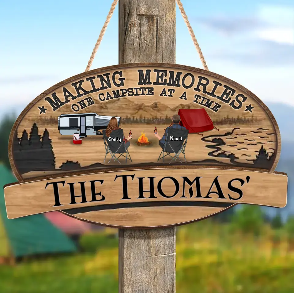 Personalized Camping 2 Layered Wooden Art - Gift Idea For Camping Lover/Couple/Family - Couple/Parents With Up to 2 Kids And 2 Pets - Happy Campers