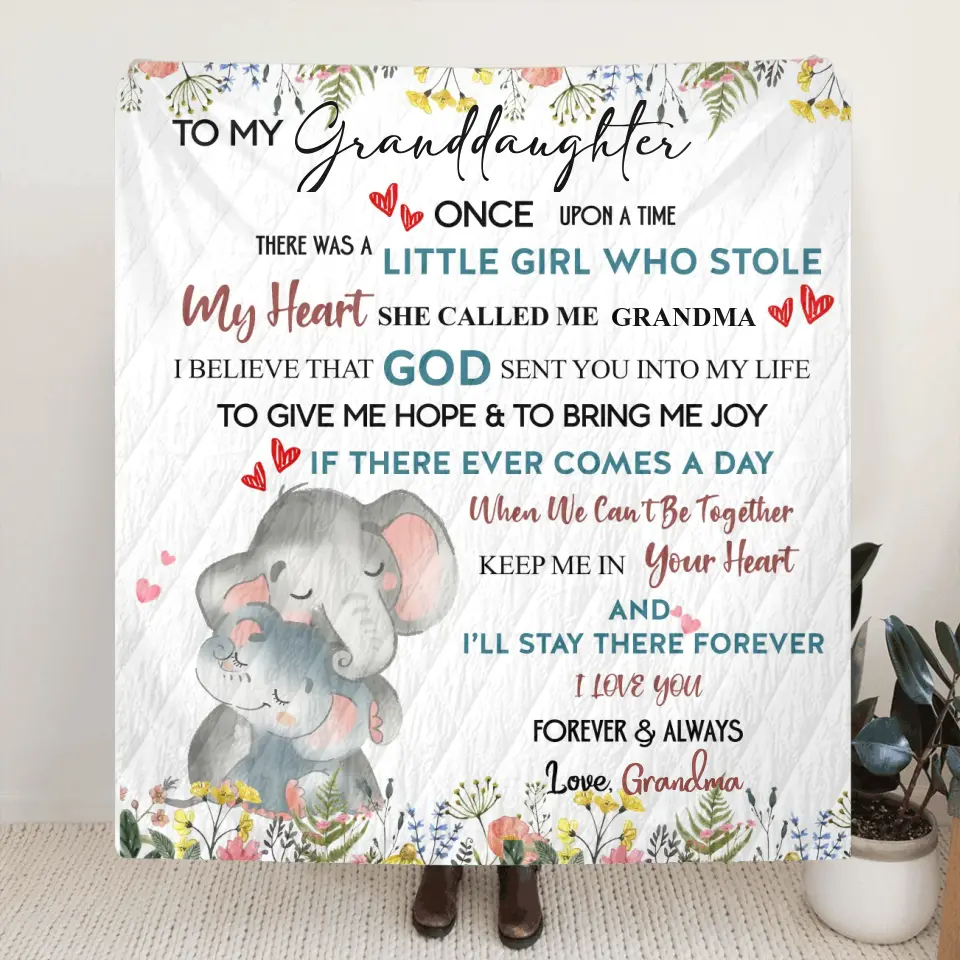 Personalized Elephant Baby Quilt/Fleece Throw Blanket - Gift Idea For Kids - To My Granddaughter I Love You Forever & Always