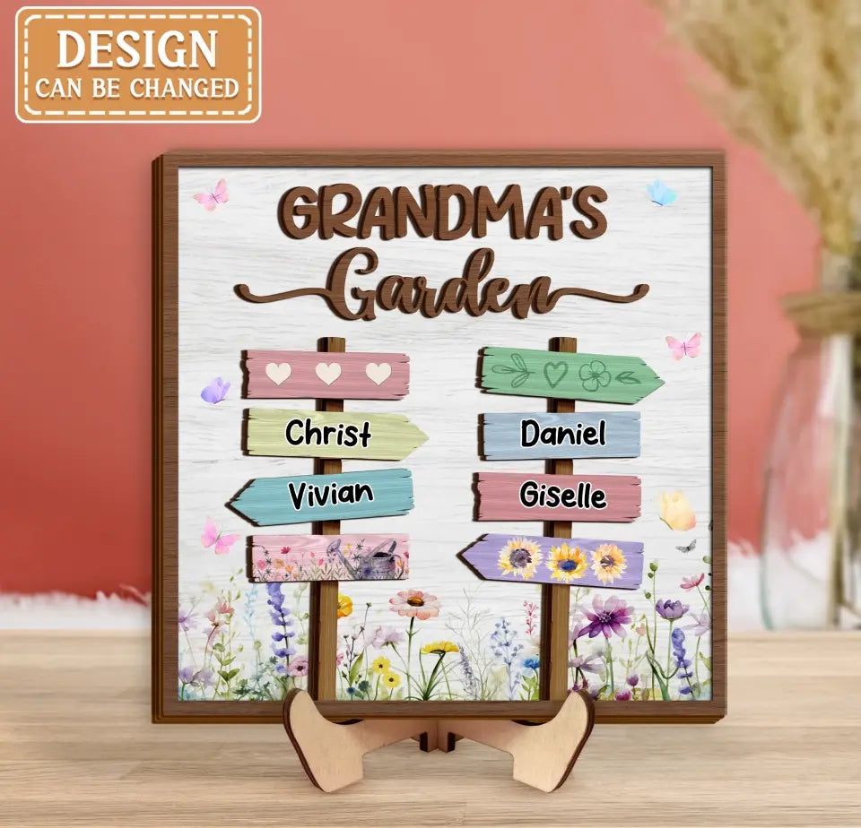 Personalized Grandma's Garden 2 Layered Wooden Art - Up to 10 Kids - Gift Idea For Grandma/Mom/Mother's Day