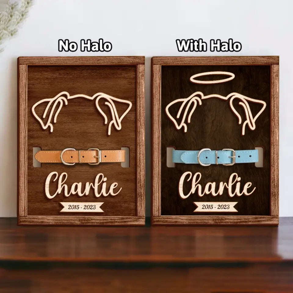 Personalized Memorial Dog Ears 2 Layered Wooden Art - Memorial Gift Idea For Dog Lover