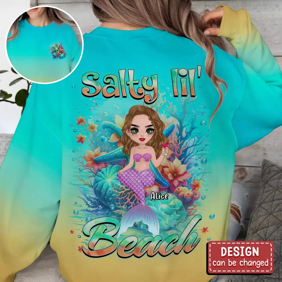 Personalized Mermaid AOP Sweater - Gift Idea For Mermaid Lover/Birthday Gift/Mother's Day Gift - Salty Kisses & Starfish Wishes