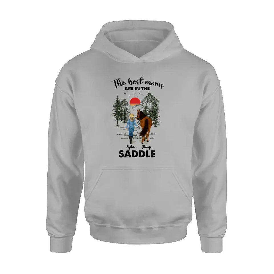 Personalized Horse Mom Shirt - Up to 6 Horses - Mother's Day Gift Idea for Horse Lovers - The Best Moms Are In The Saddle