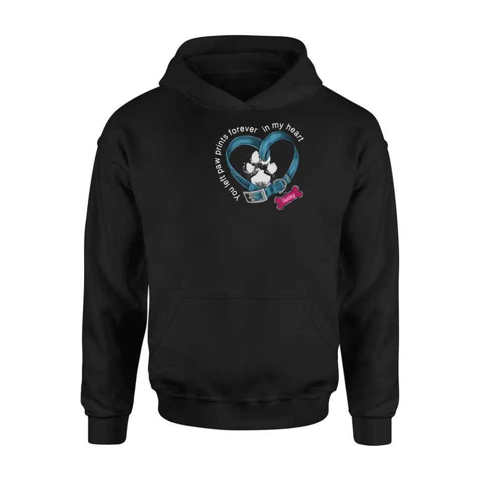 Personalized Dog T-shirt/Hoodie - Memorial Gift Idea For Dog Lover/Mother's Day/Father's Day - You Left Paw Prints Forever In My Heart