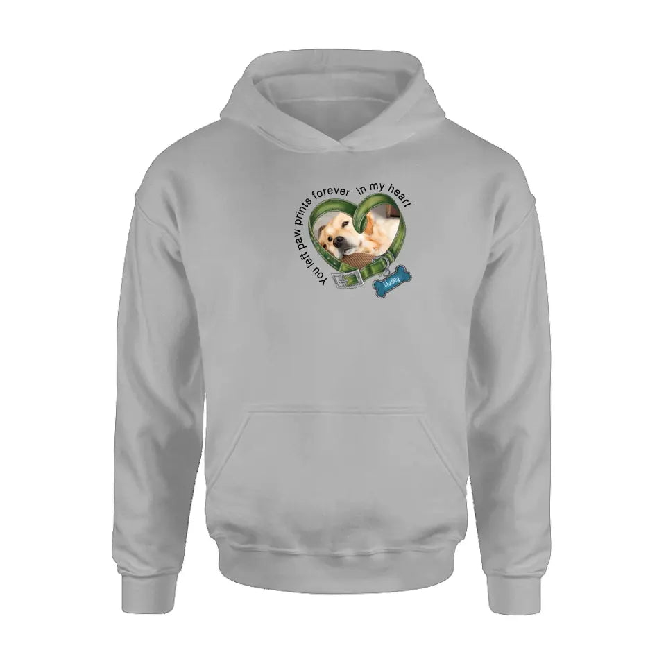 Personalized Dog Collar Shirt/Hoodie - Upload Photo - Gift Idea For Dog Lover/Mother's Day/Father's Day - You Left Paw Prints Forever In My Heart