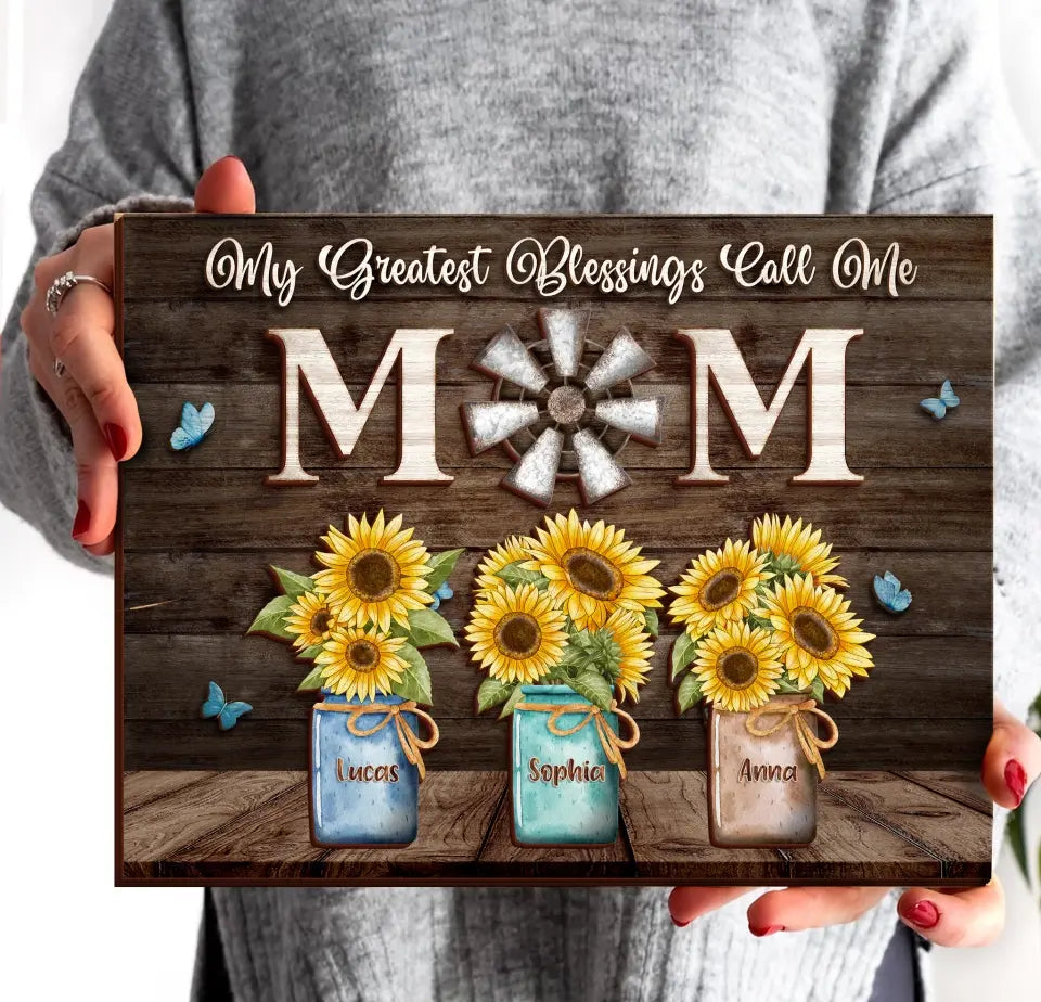 Personalized Mom Flowers 2 Layered Wooden Art - Up to 7 Kids - Mother's Day Gift Idea - My Greatest Blessings Call Me Mom