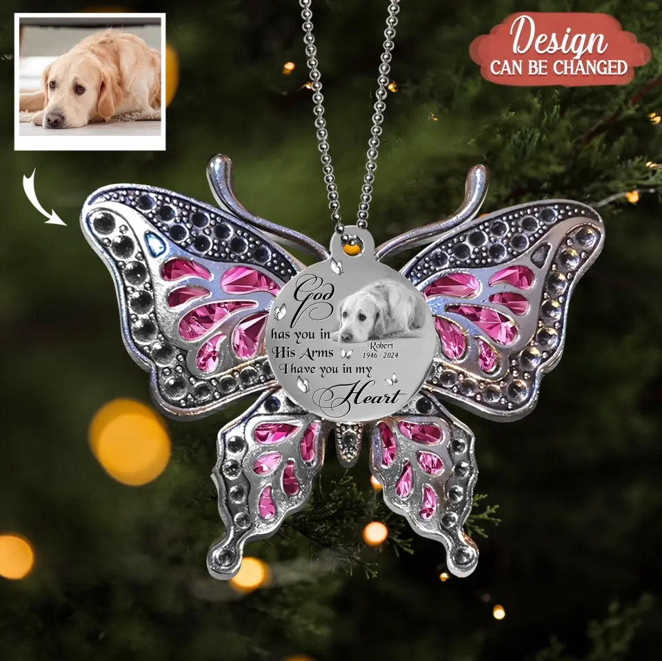 Personalized Pet Memorial Butterfly Aluminum Ornament - Upload Photo - Memorial Gift Idea For Pet Lovers - Your Wings Were Ready But My Heart Was Not