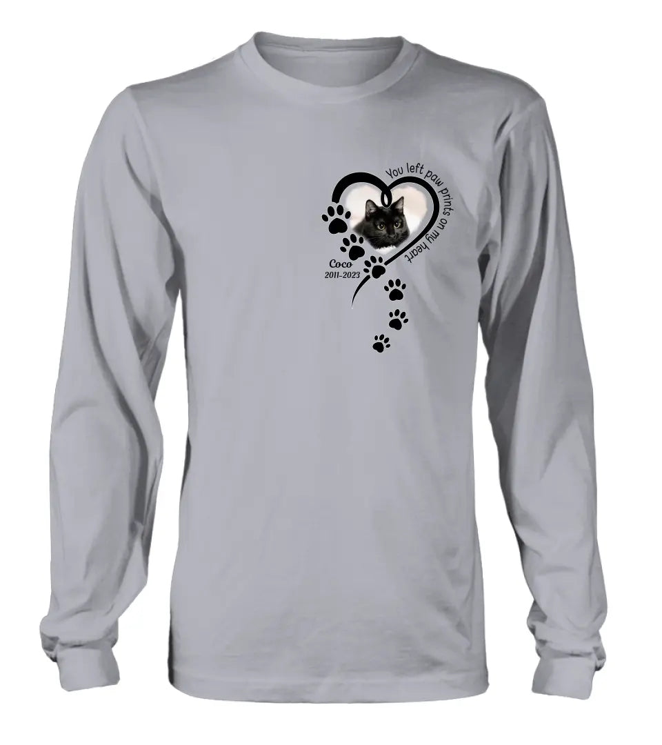 Personalized Memorial Cat T-shirt/Hoodie - Gift Idea For Cat Lover/Mother's Day/Father's Day - You Left Paw Prints On My Heart
