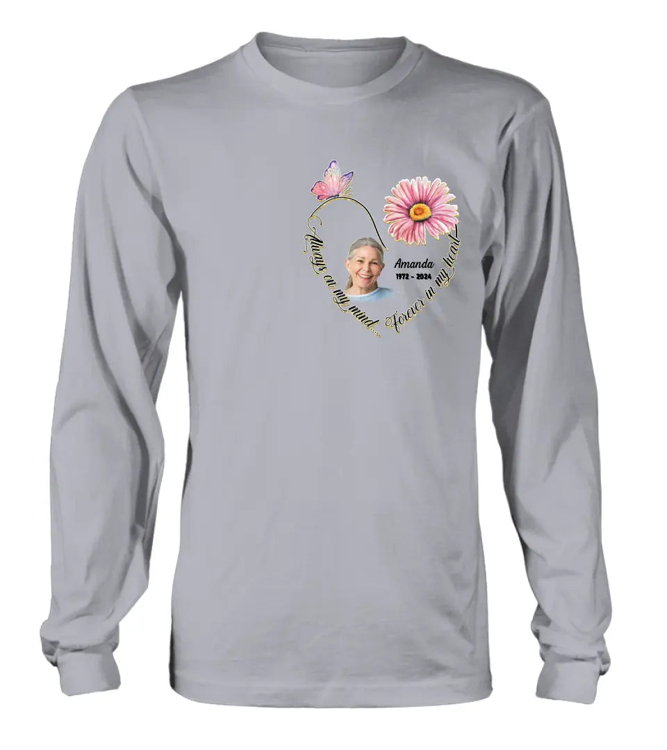 Personalized Memorial Photo Shirt/Hoodie - Memorial Gift Idea For Family/Mother's Day/Father's Day - Always On My Mind Forever In My Heart